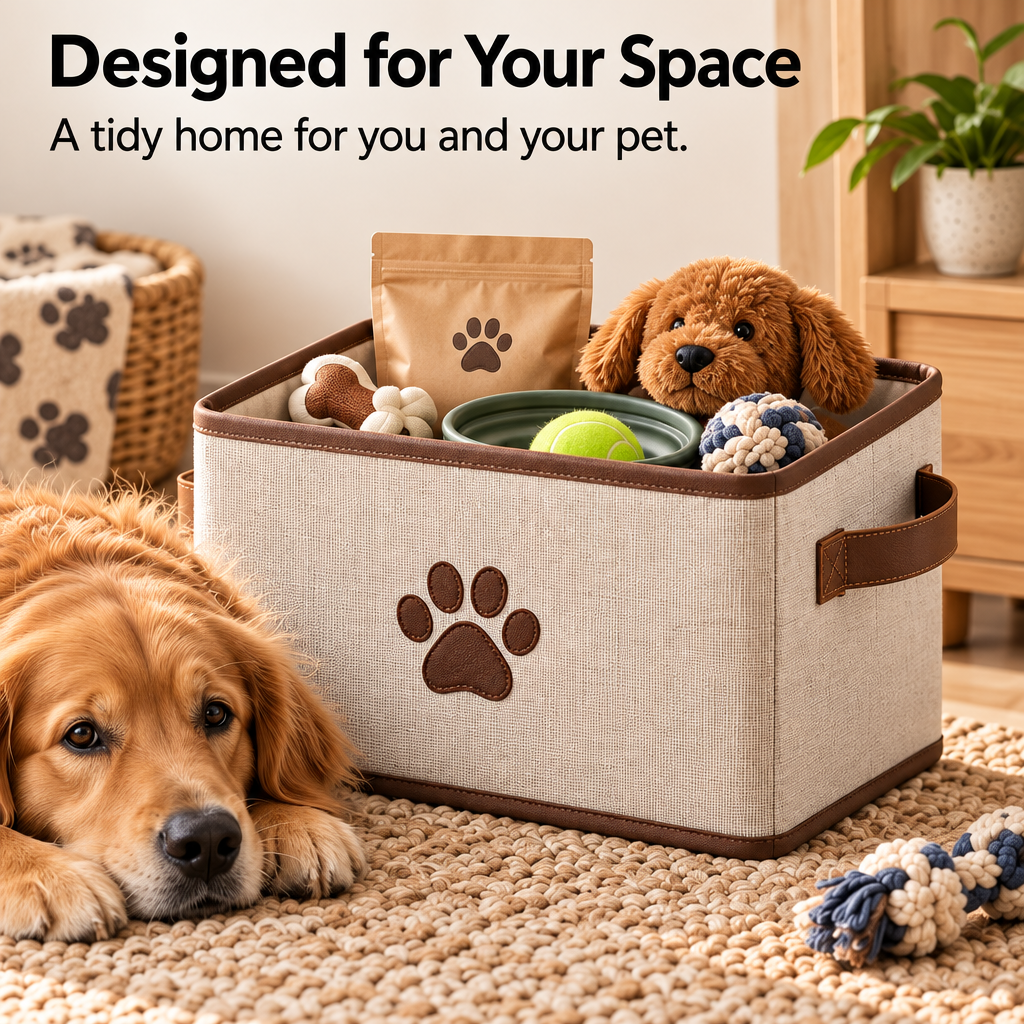 Steepix™ Pet Supply Storage Bin with Paw Detail and Side Handles
