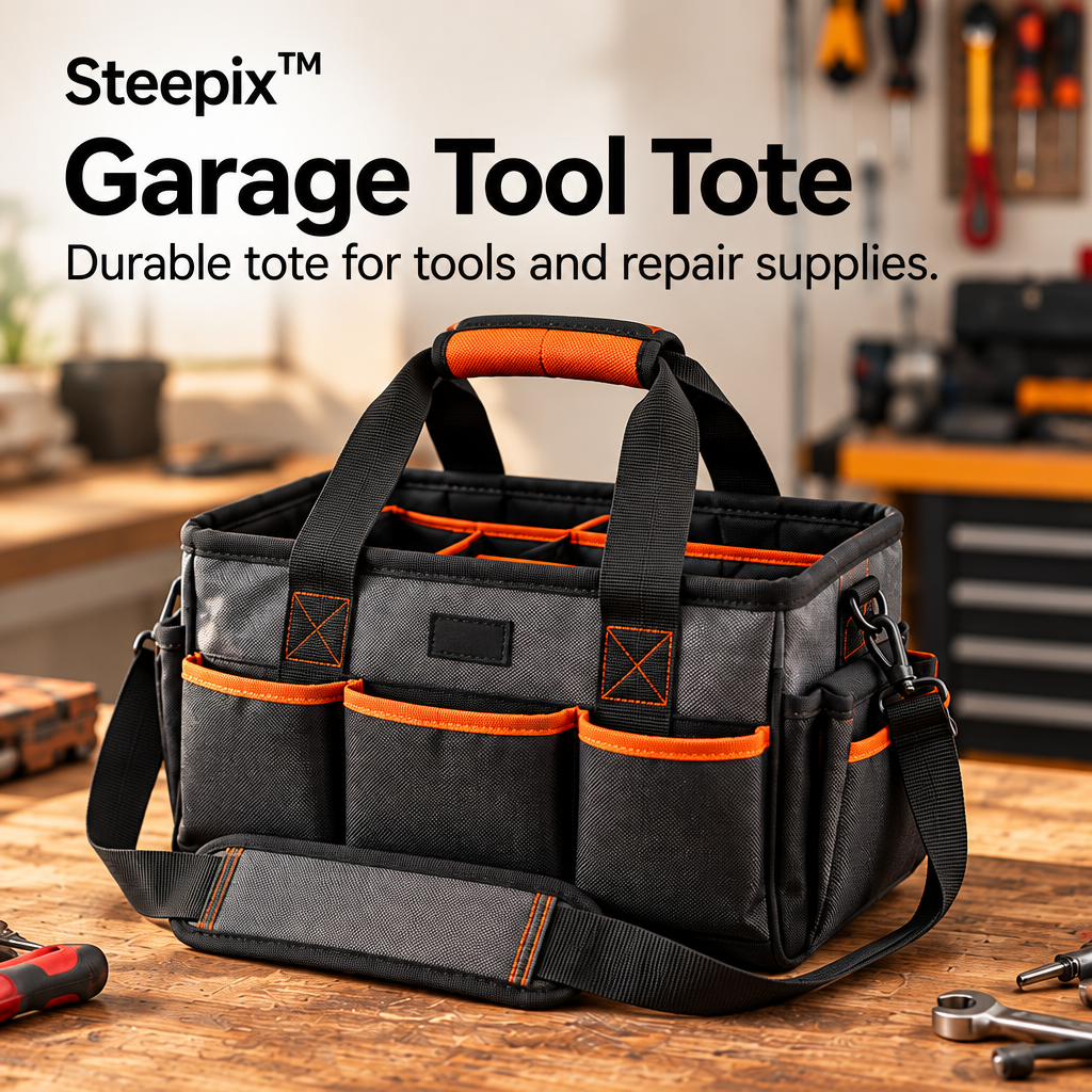 Steepix™ Garage Tool Tote with Multiple Pockets and Divided Interior