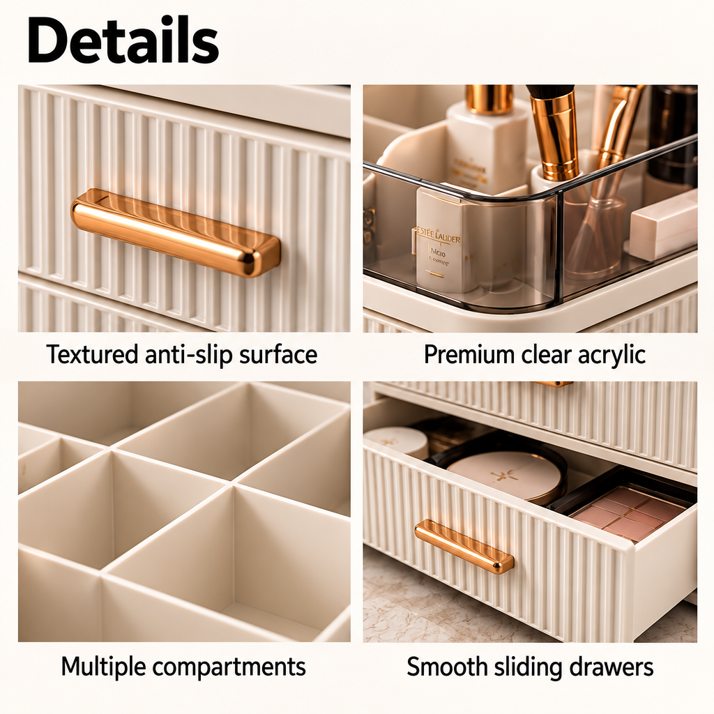 Steepix™ Makeup Drawer Organizer with Storage Drawers and Clear Top Tray