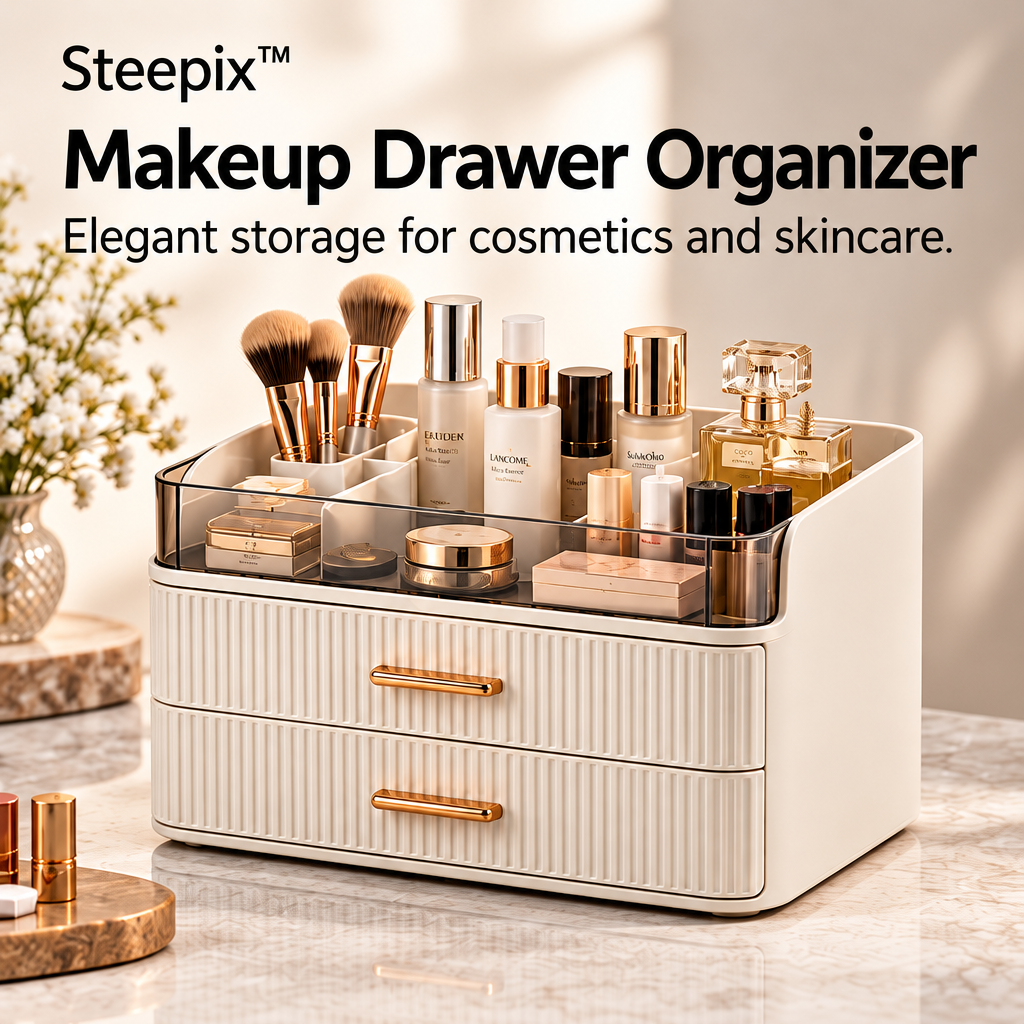Steepix™ Makeup Drawer Organizer with Storage Drawers and Clear Top Tray