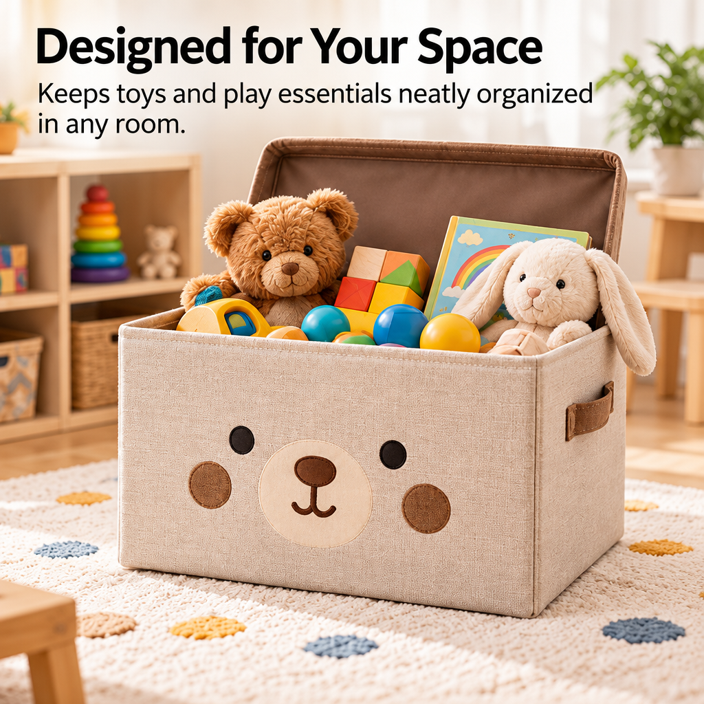 Steepix™ Bear-Face Toy Storage Chest with Lid and Side Handles