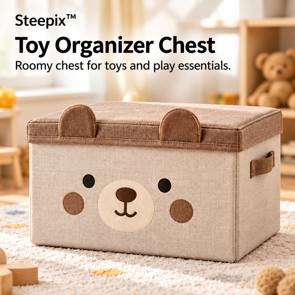 Steepix™ Bear-Face Toy Storage Chest with Lid and Side Handles