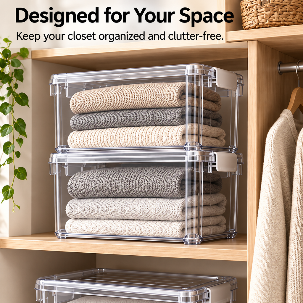 Steepix™ Clear Stack Storage Bin with Locking Lid for Closets