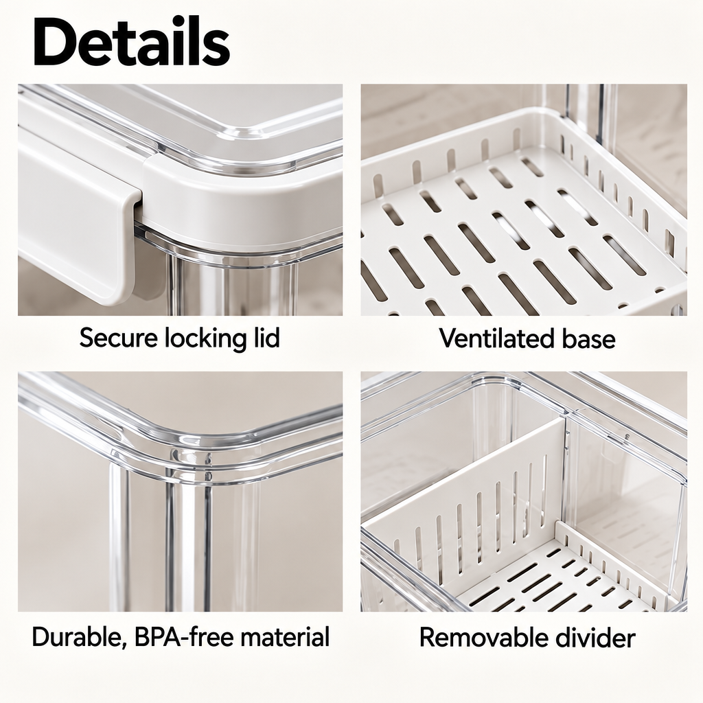 Steepix™ Refrigerator Produce Storage Box with Removable Tray and Lid