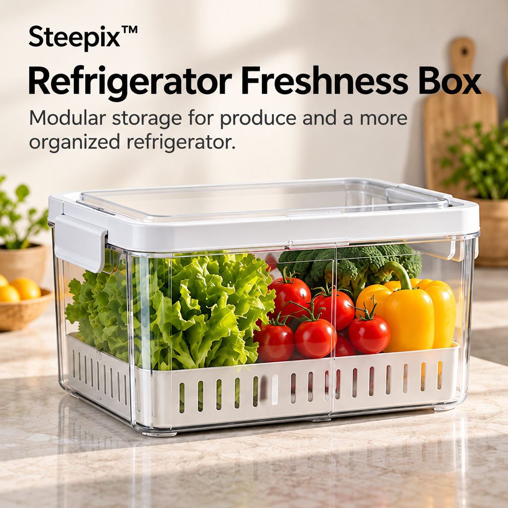 Steepix™ Refrigerator Produce Storage Box with Removable Tray and Lid