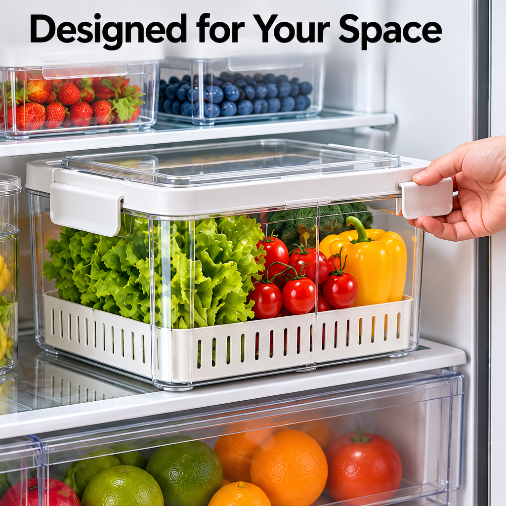 Steepix™ Refrigerator Produce Storage Box with Removable Tray and Lid