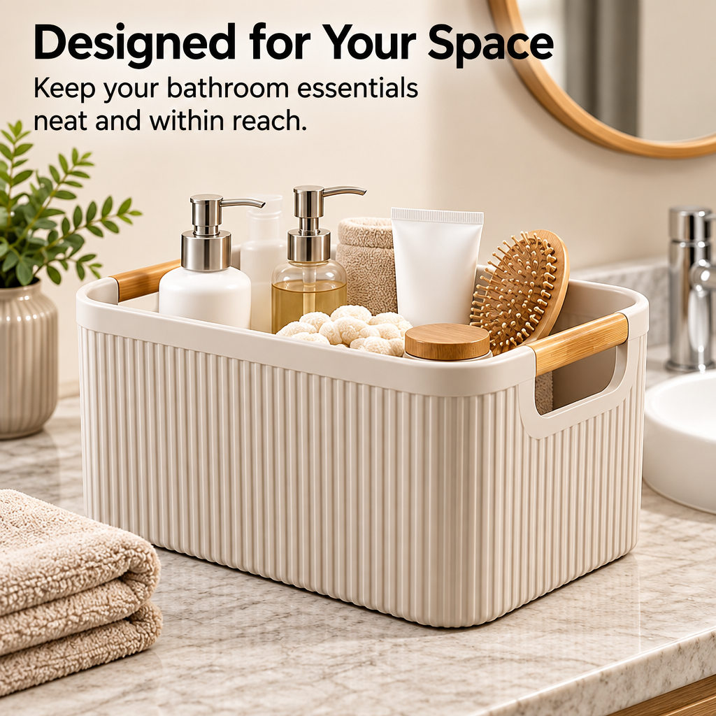 Steepix™ Slim Bathroom Storage Caddy with Ribbed Sides and Handles