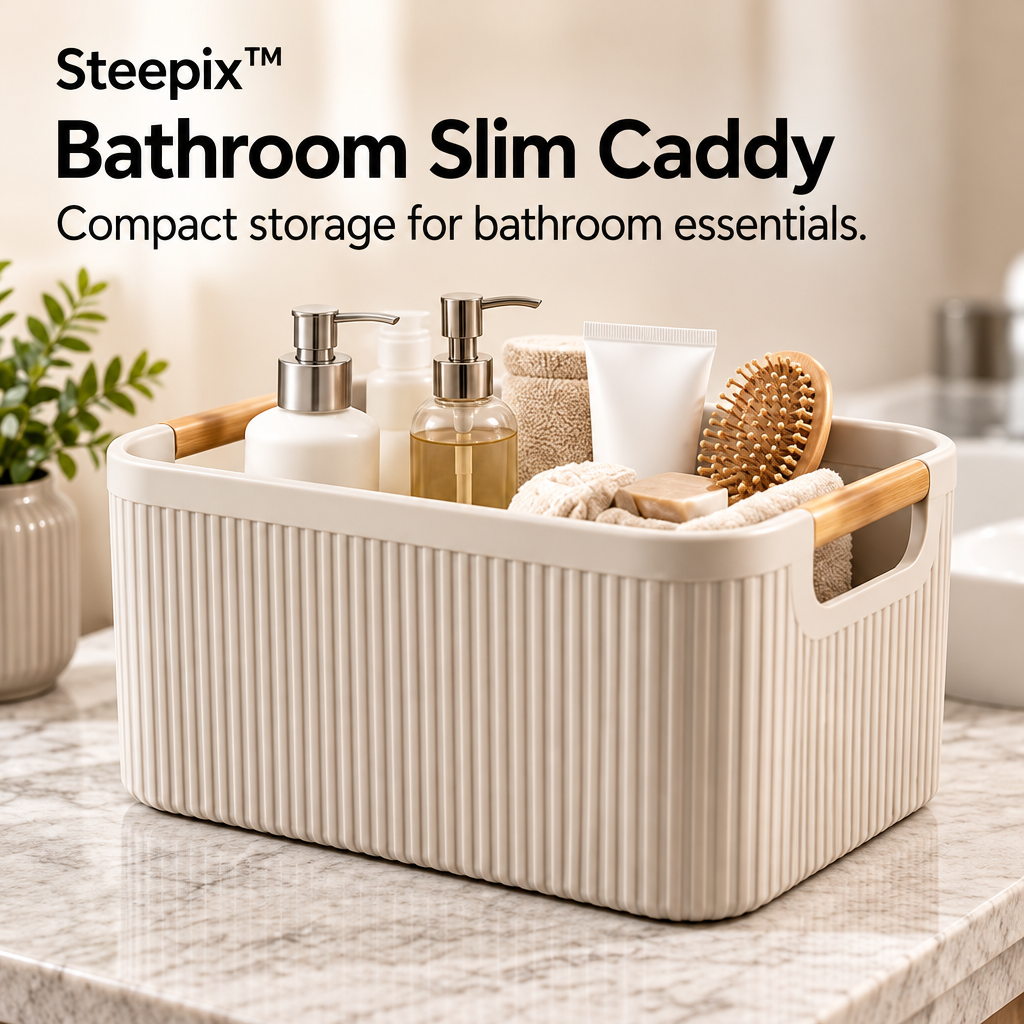 Steepix™ Slim Bathroom Storage Caddy with Ribbed Sides and Handles