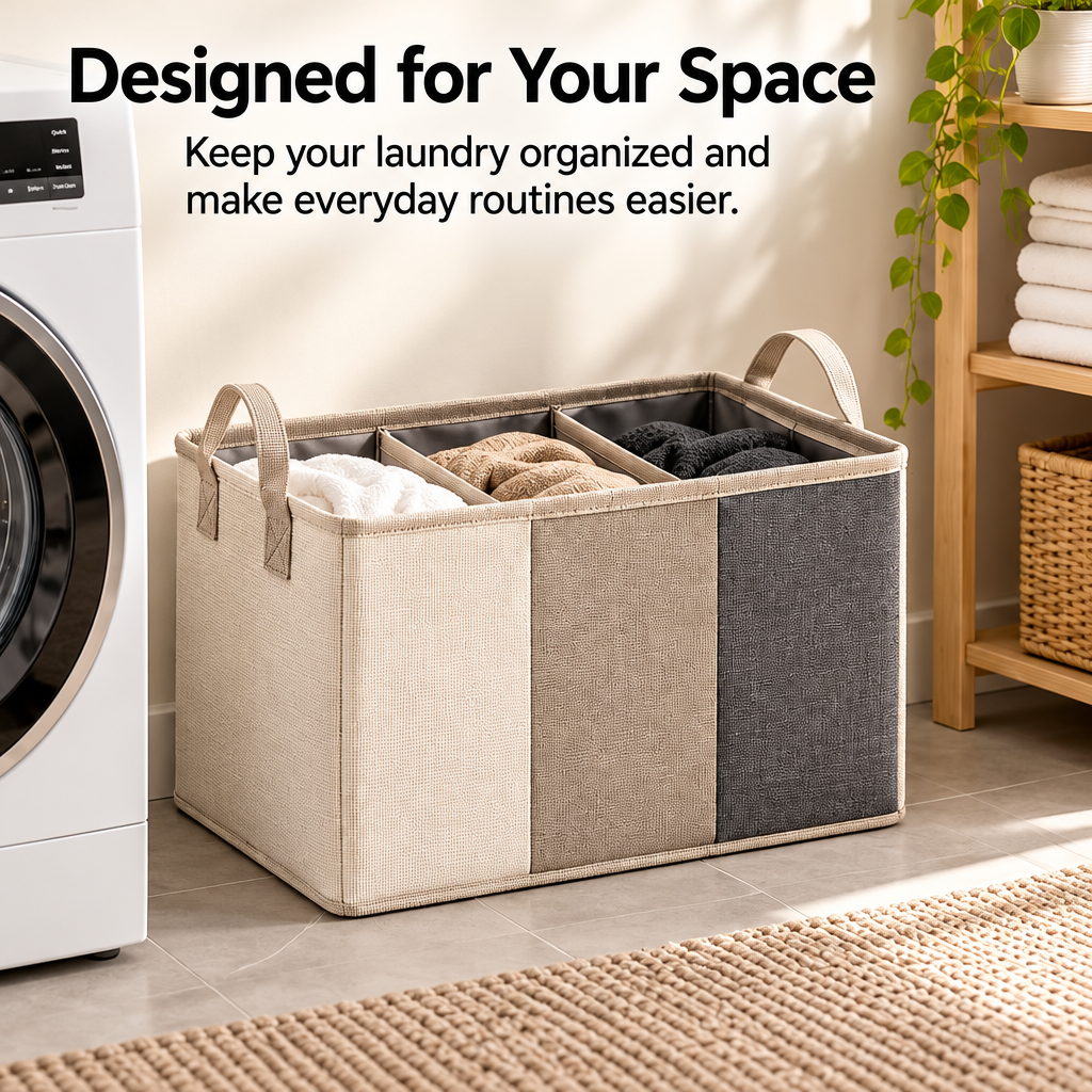 Steepix™ Three-Section Laundry Sorting Hamper with Carry Handles