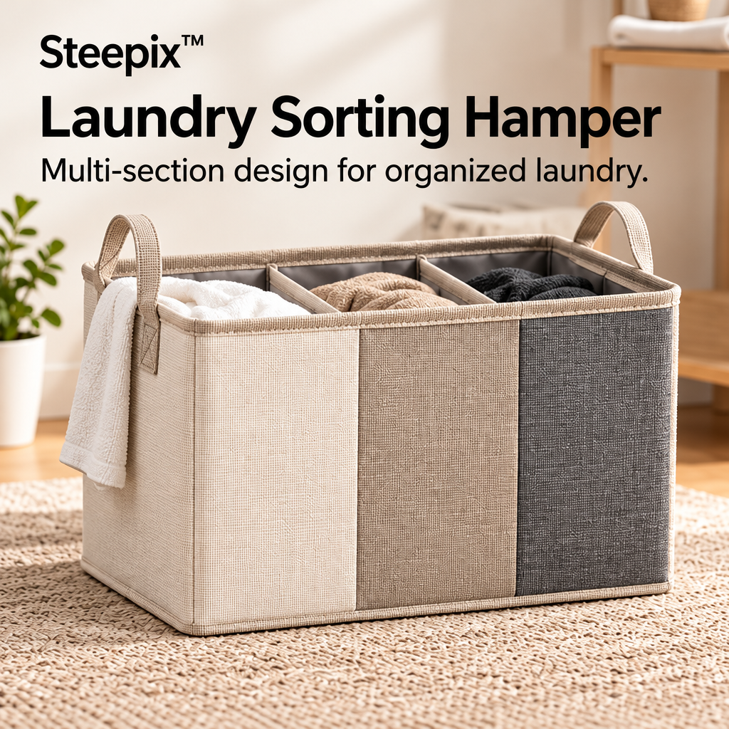 Steepix™ Three-Section Laundry Sorting Hamper with Carry Handles