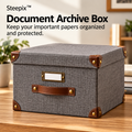 Steepix™ Fabric Document Archive Box with Lid, Label Holder, and Handles