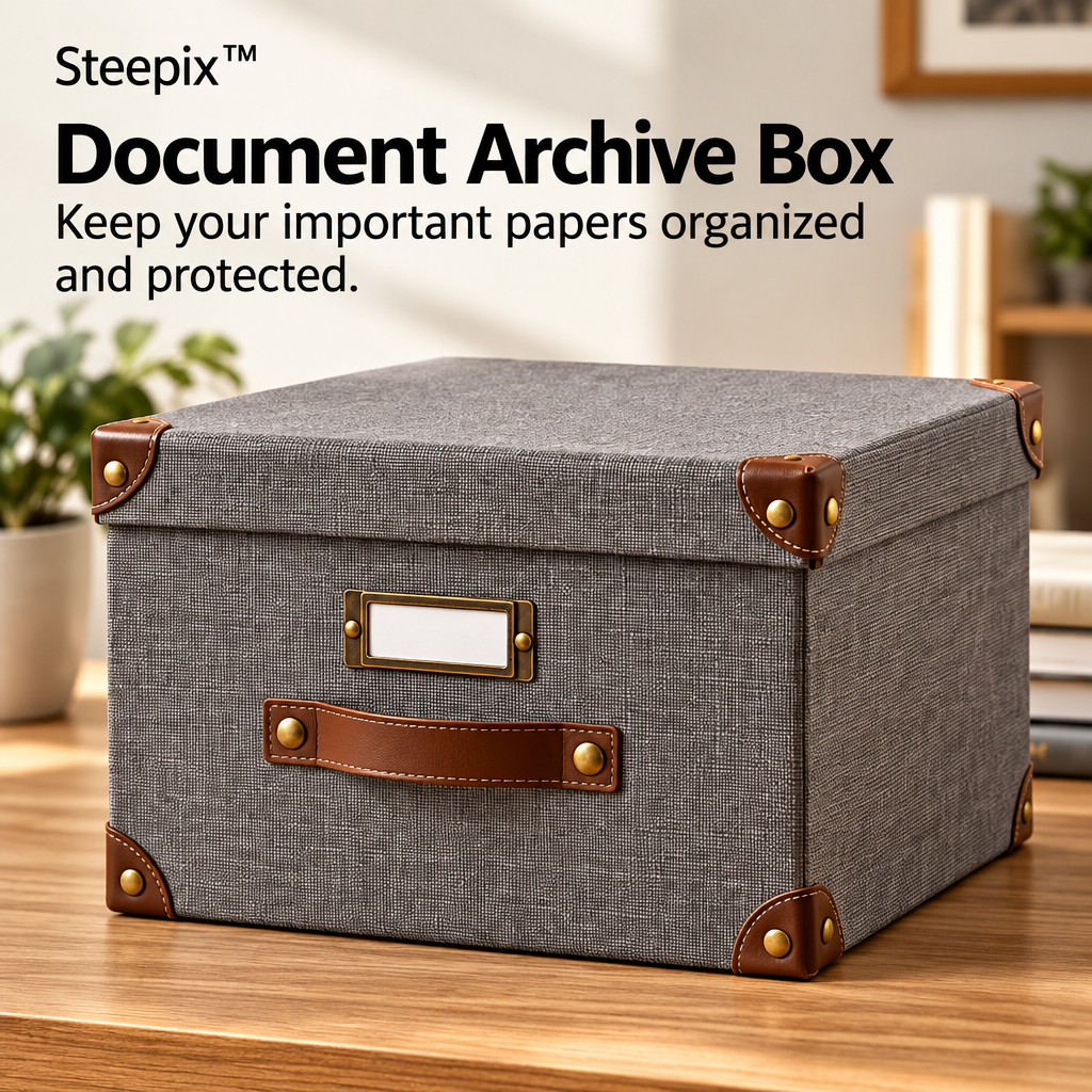 Steepix™ Fabric Document Archive Box with Lid, Label Holder, and Handles