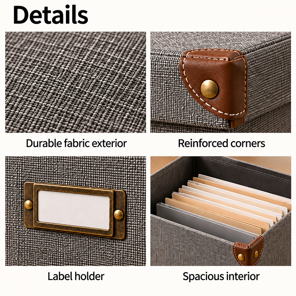 Steepix™ Fabric Document Archive Box with Lid, Label Holder, and Handles